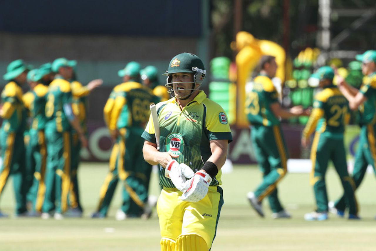 Aaron Finch got out after a slow start, Australia v South Africa, tri-series, Harare, September 2, 2014