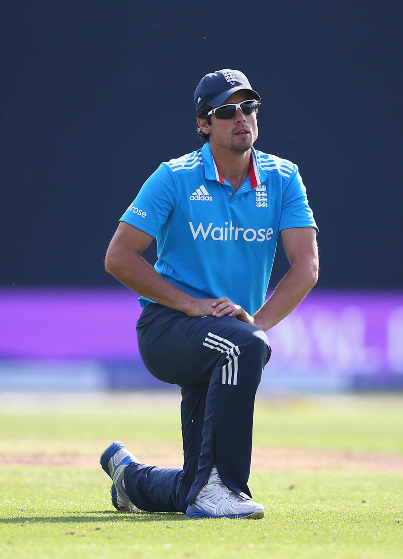 On his knees: Alastair Cook had another day to forget, England v India, 4th ODI, Edgbaston, September 2, 2014