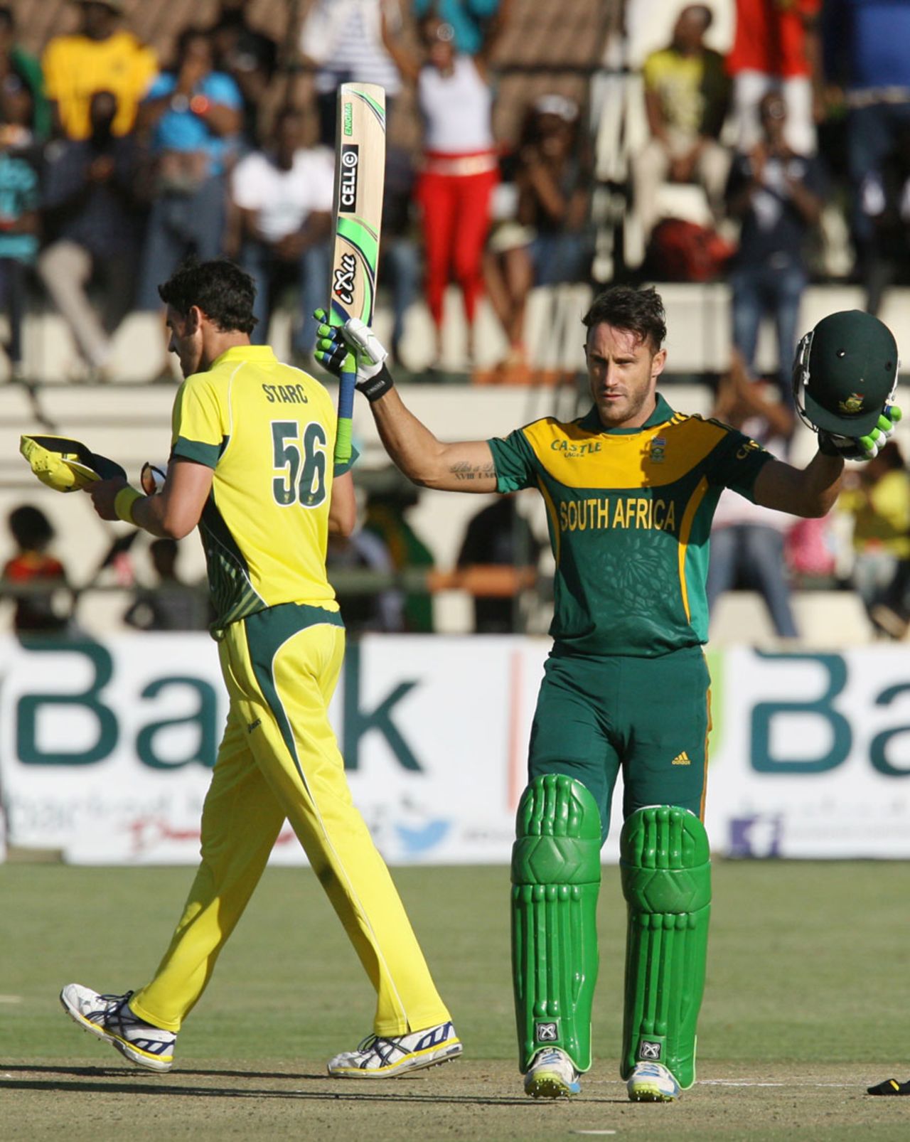 Faf du Plessis celebrates his second ODI hundred, Australia v South Africa, tri-series, Harare, September 2, 2014