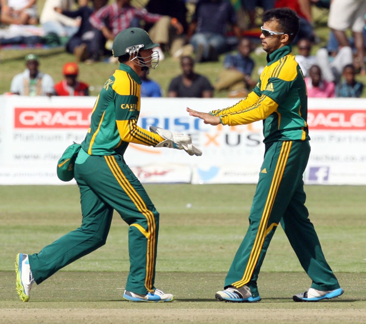 JP Duminy celebrates the wicket of Sean Williams, Zimbabwe v South Africa, tri-series, Harare, September 4, 2014