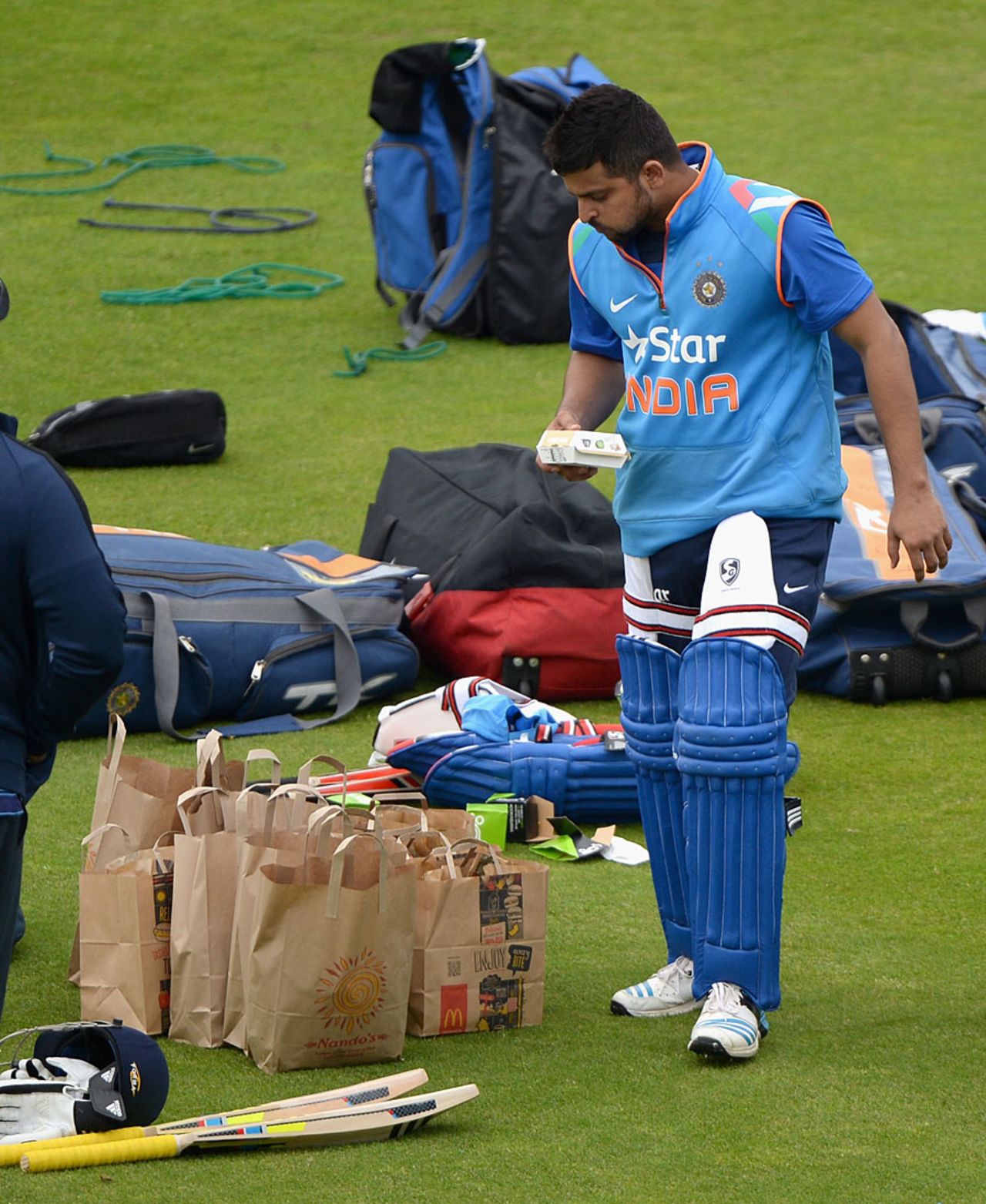 It was lunch on the go for India at their net session, Headingley, September 4, 2014