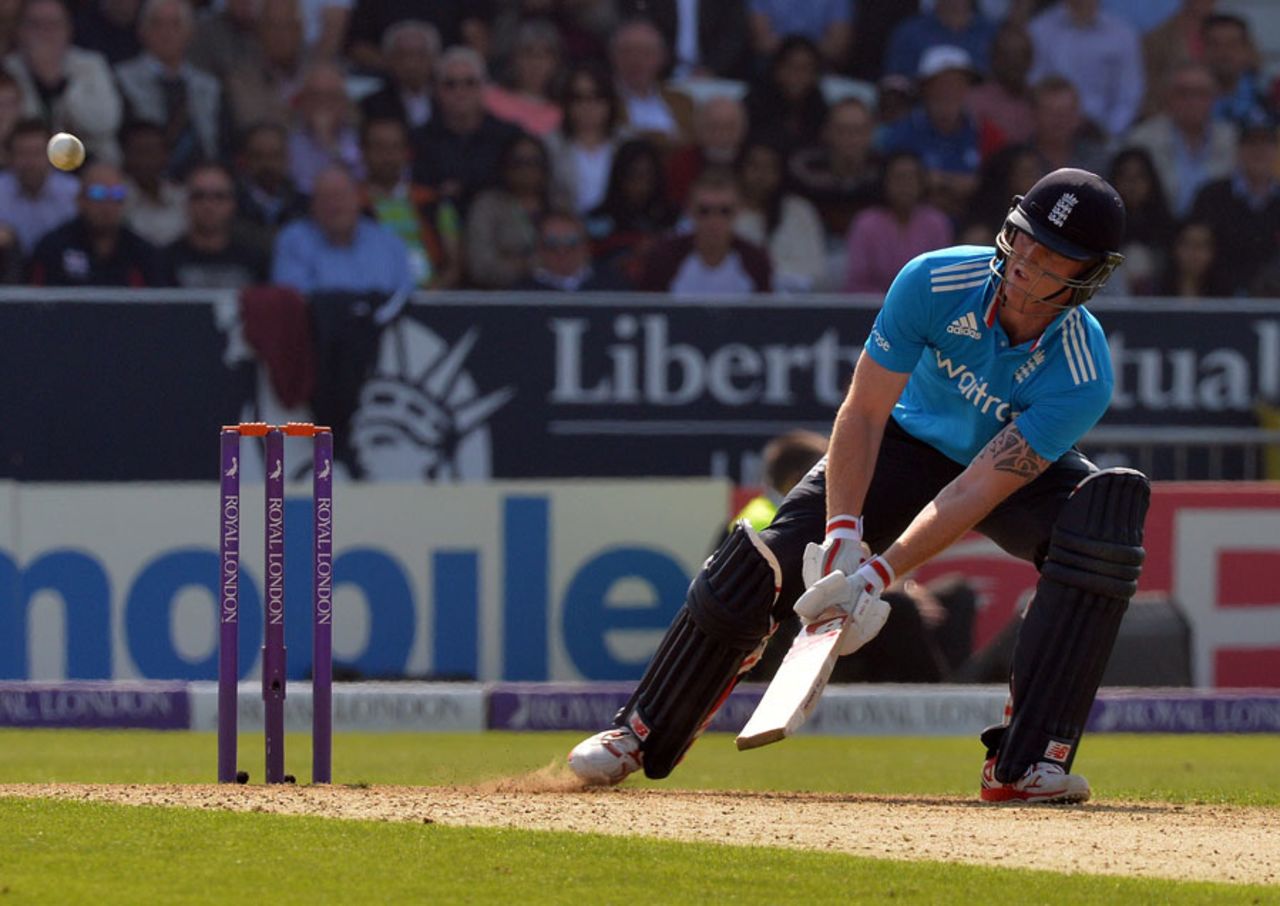 Ben Stokes found the boundary during the closing overs, England v India, 5th ODI, Headingley, September 5, 2014
