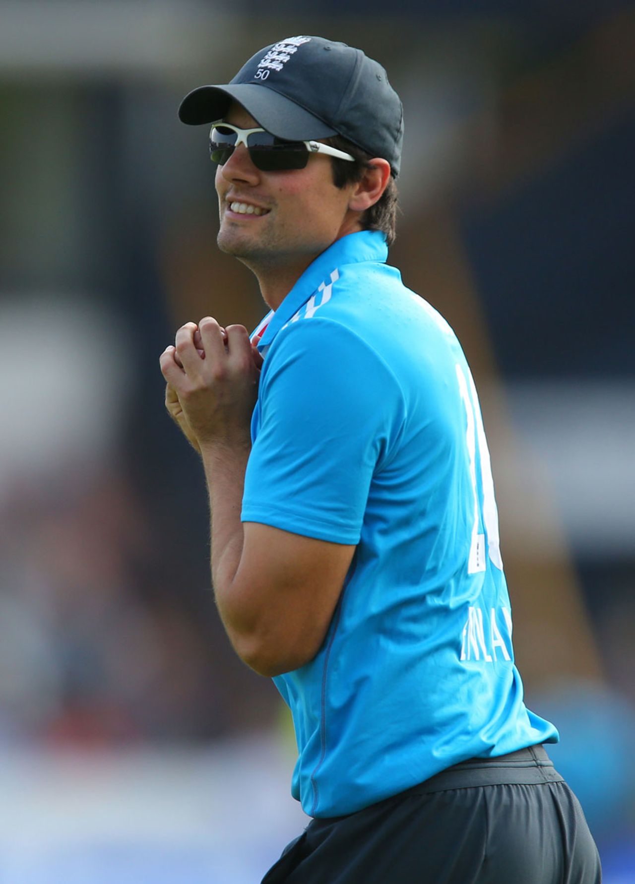 Something to smile about: Alastair Cook holds on to a catch, England v India, 5th ODI, Headingley, September 5, 2014
