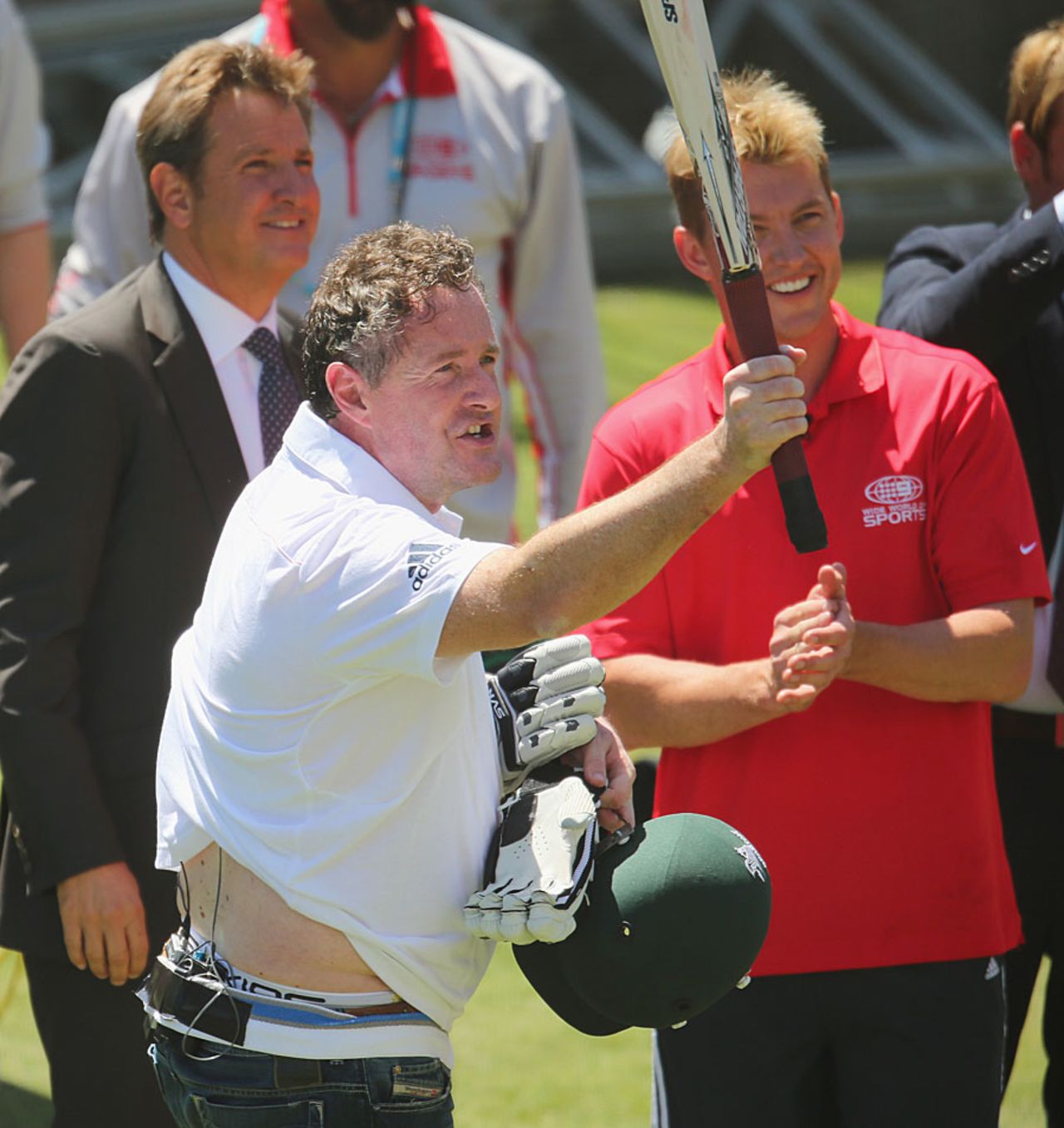 Piers Morgan after facing Brett Lee at the MCG nets, Melbourne, December 27, 2013