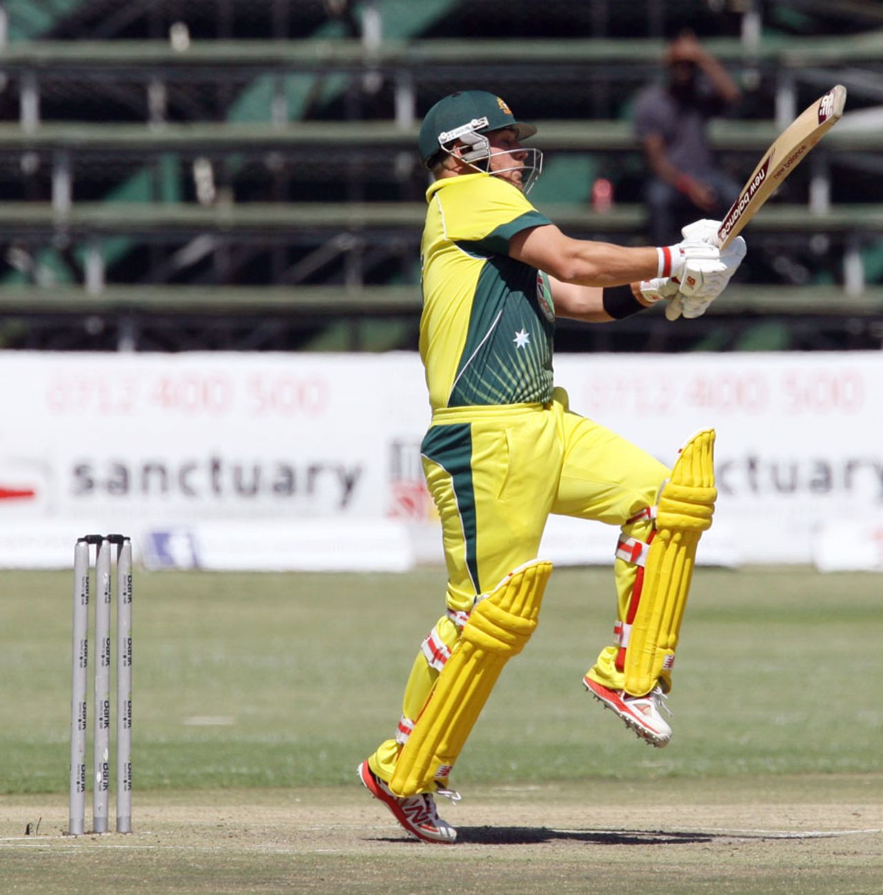 Aaron Finch swivels for a hit, Australia v South Africa, tri-series final, Harare, September 6, 2014