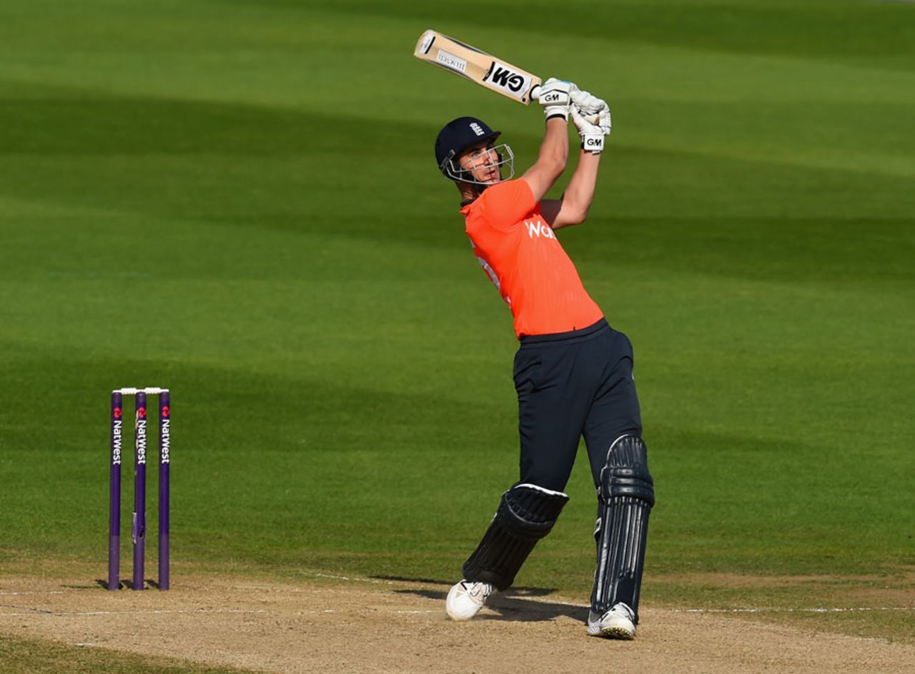Alex Hales clubs one down the ground, England v India, only T20, Edgbaston, September 7, 2014