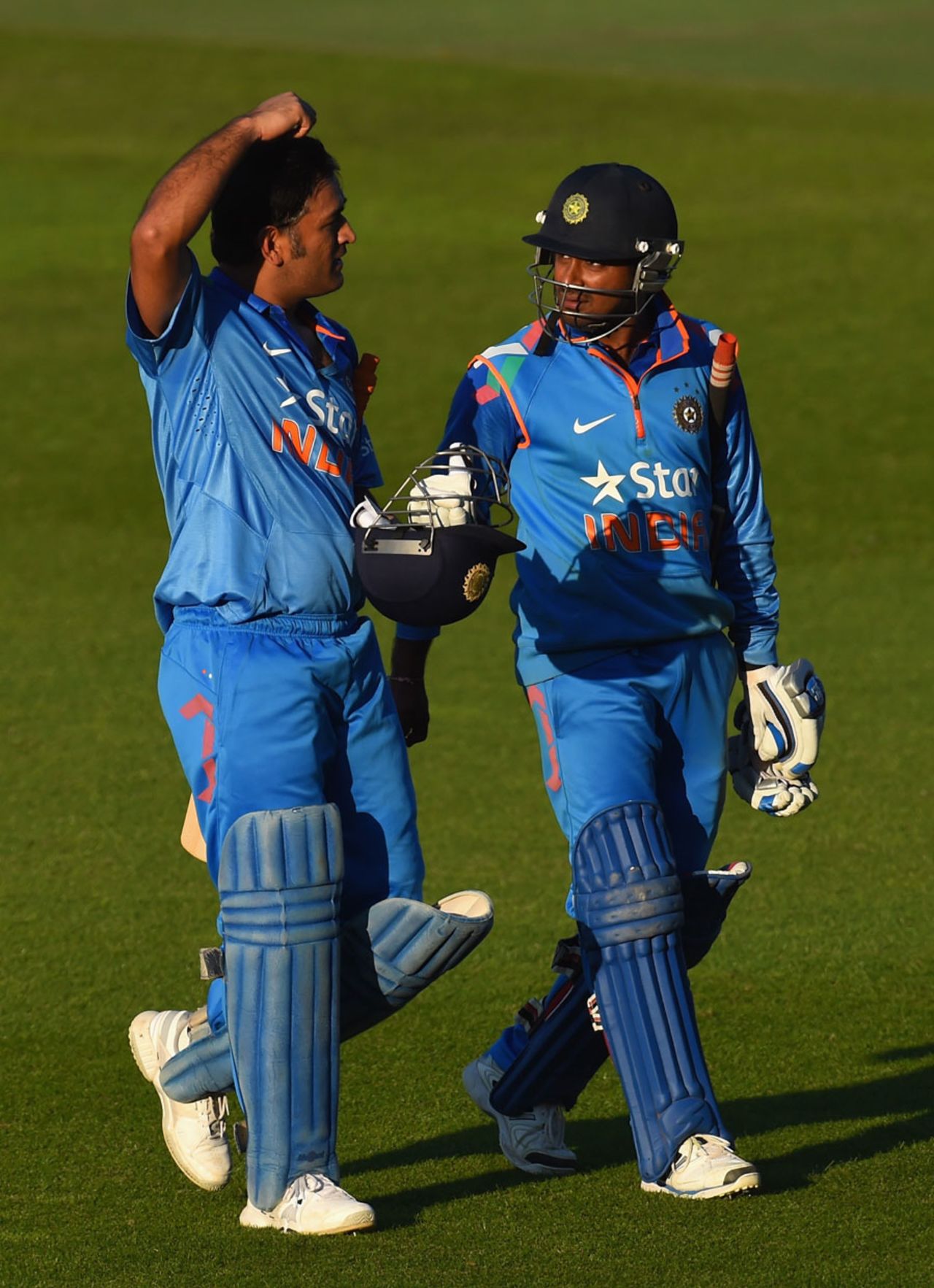 Where did we go wrong? MS Dhoni and Ambati Rayudu head off in defeat, England v India, only T20, Edgbaston, September 7, 2014