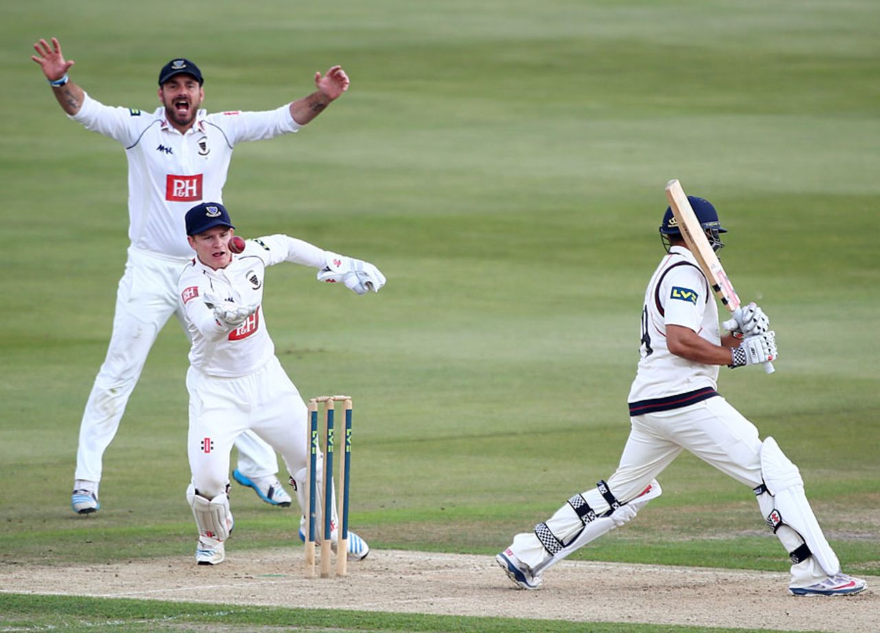Ben Brown gathers the catch to remove Usman Khawaja, Sussex v Lancashire, County Championship, Division One, Hove, September 9, 2014