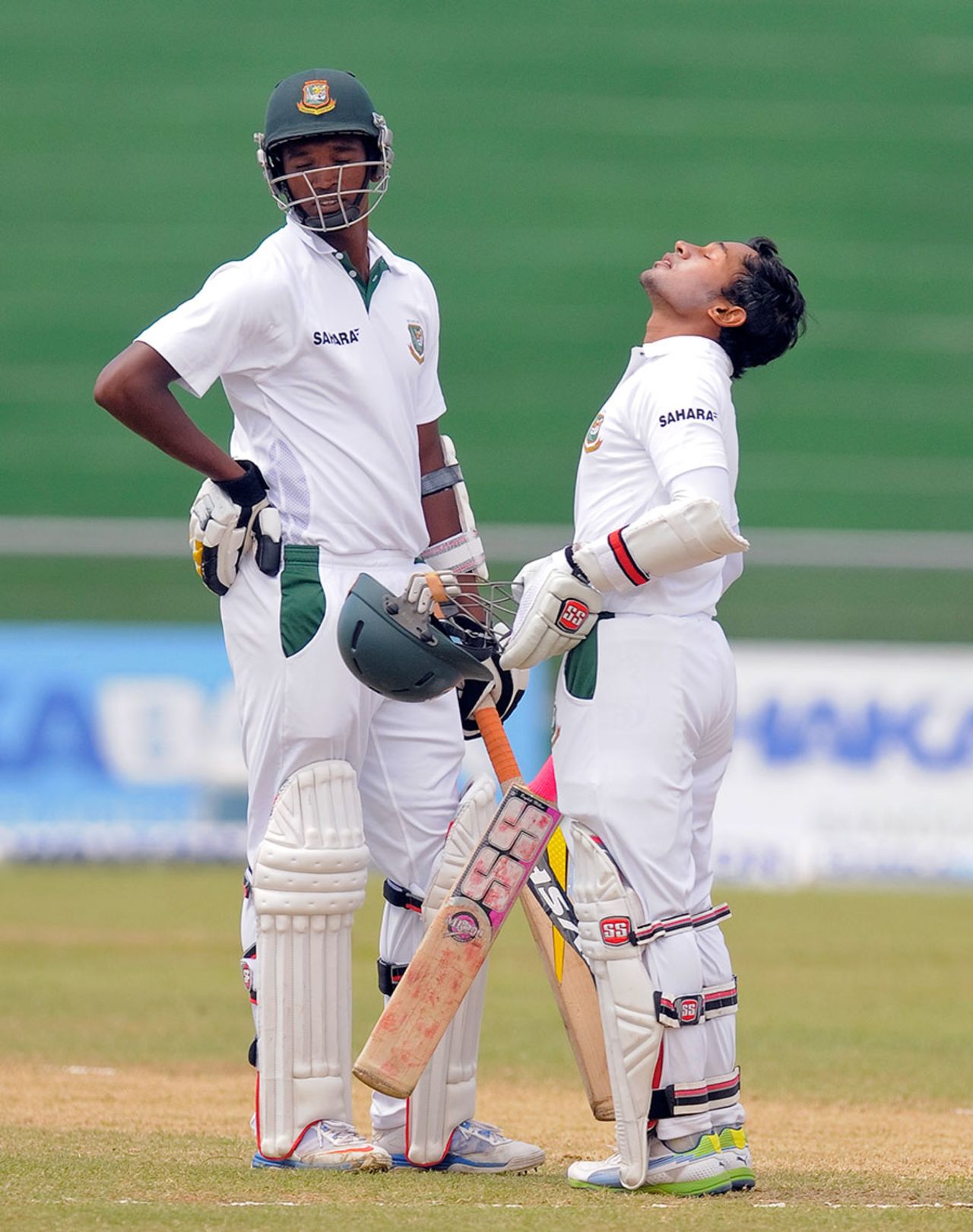 Mushfiqur Rahim looks up at the sky after completing his century, West Indies v Bangladesh, 1st Test, St. Vincent, 5th day, September 9, 2014
