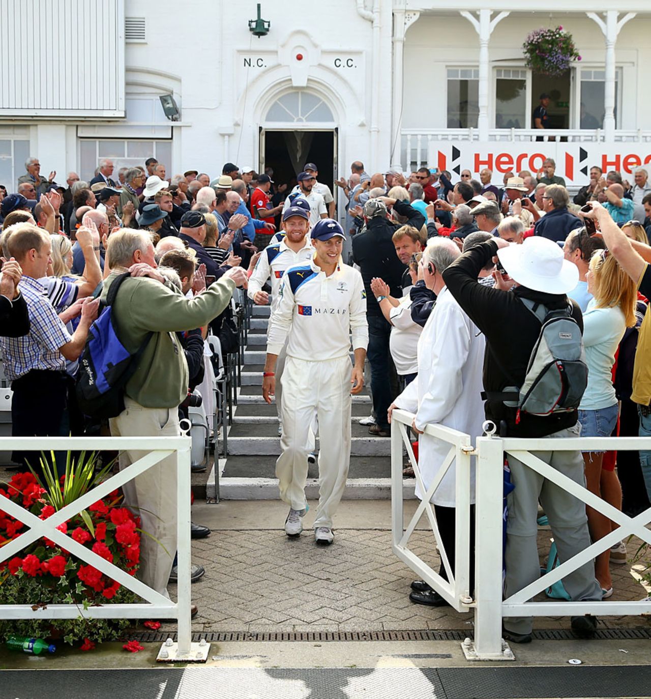 Joe Root leads Yorkshire out for the presentation, Nottinghamshire v Yorkshire, County Championship, Division One, Trent Bridge, September 12, 2014