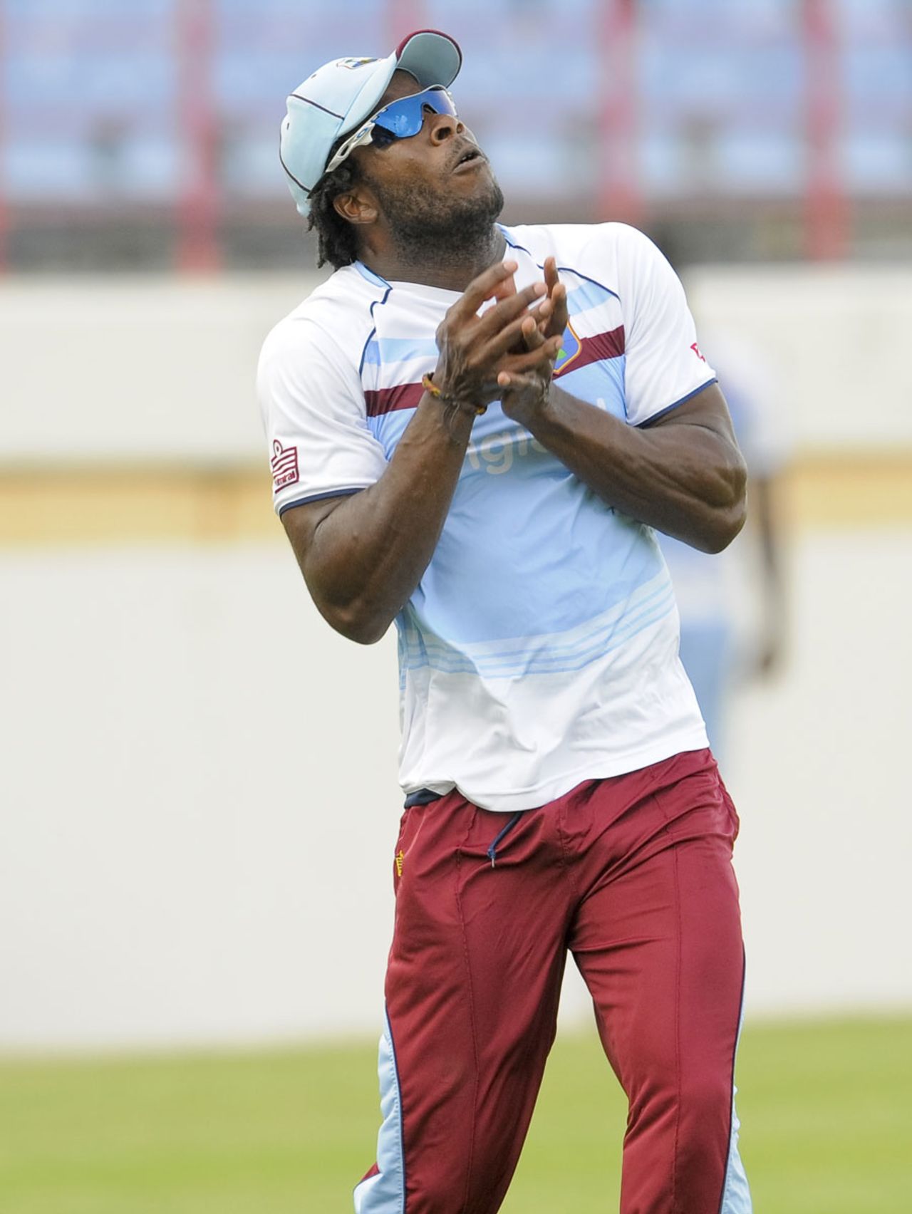 Kirk Edwards gets under a catch during a training session, Gros Islet, September 12, 2014