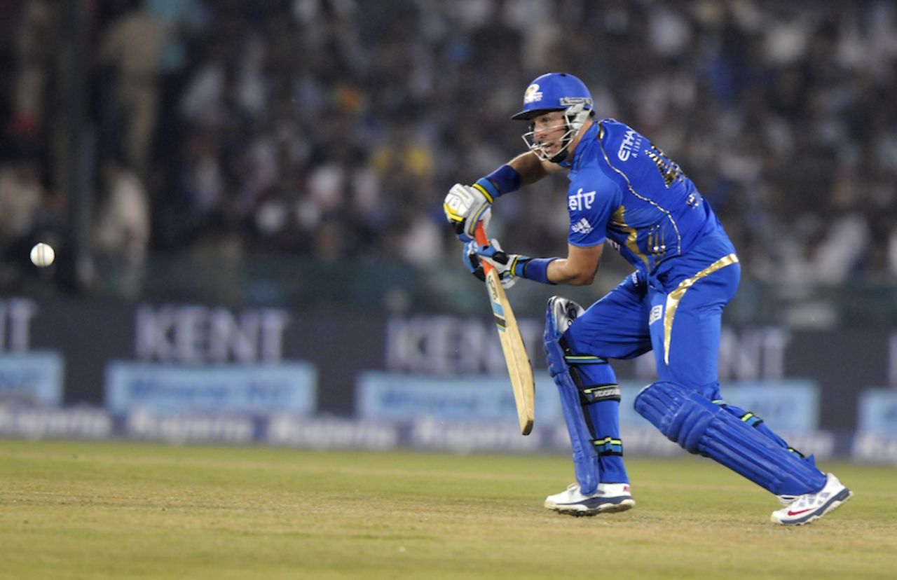 Michael Hussey taps one on the off side, Mumbai Indians v Lahore Lions, CLT20 qualifier, Raipur, September 13, 2014