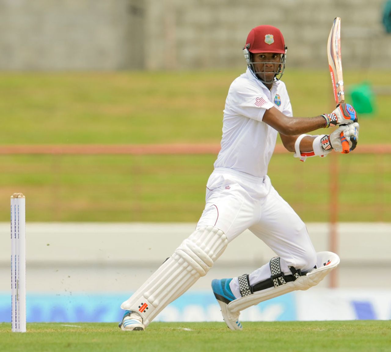 Kraigg Brathwaite works one away behind square, West Indies v Bangladesh, 2nd Test, St. Lucia, 1st day, September 13, 2014