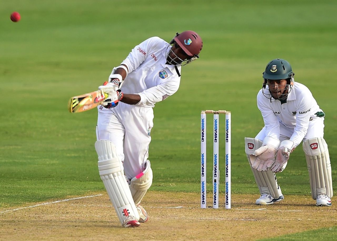 Shivnarine Chanderpaul lofts over the leg side, West Indies v Bangladesh, 2nd Test, St Lucia, 1st day, September 13, 2014