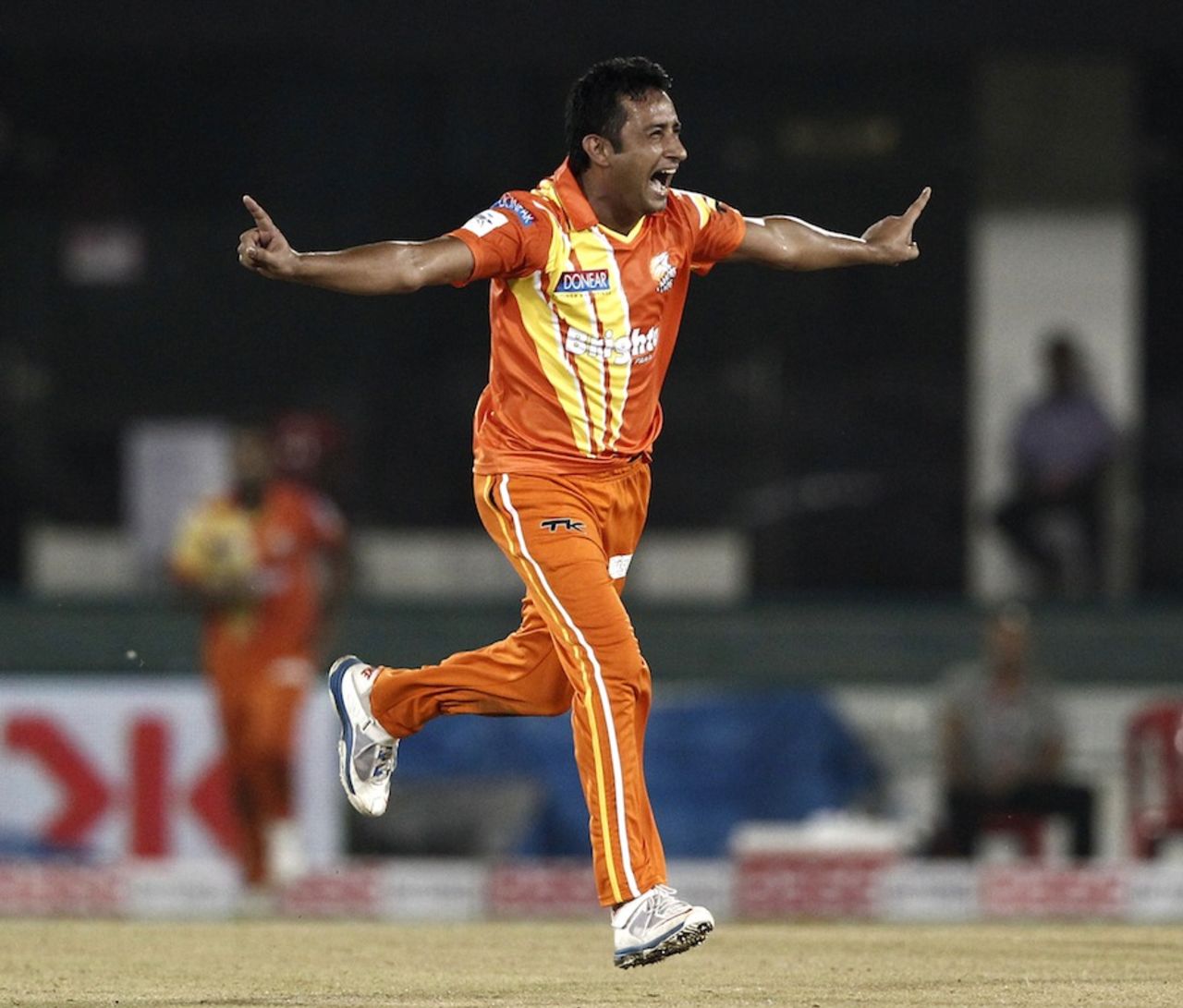 Imran Ali is thrilled with a wicket, Mumbai Indians v Lahore Lions, CLT20 qualifier, Raipur, September 13, 2014