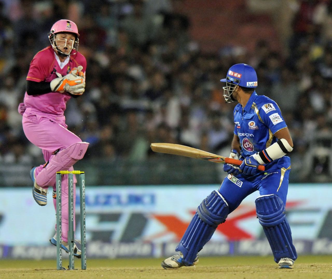 BJ Watling clings on to a catch to dismiss Aditya Tare, Mumbai Indians v Northern Knights, CLT20 qualifier, Raipur, September 16, 2014