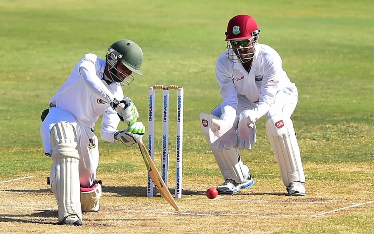 Mominul Haque drives on the off side, West Indies v Bangladesh, 2nd Test, St. Lucia, 4th day, September 16, 2014
