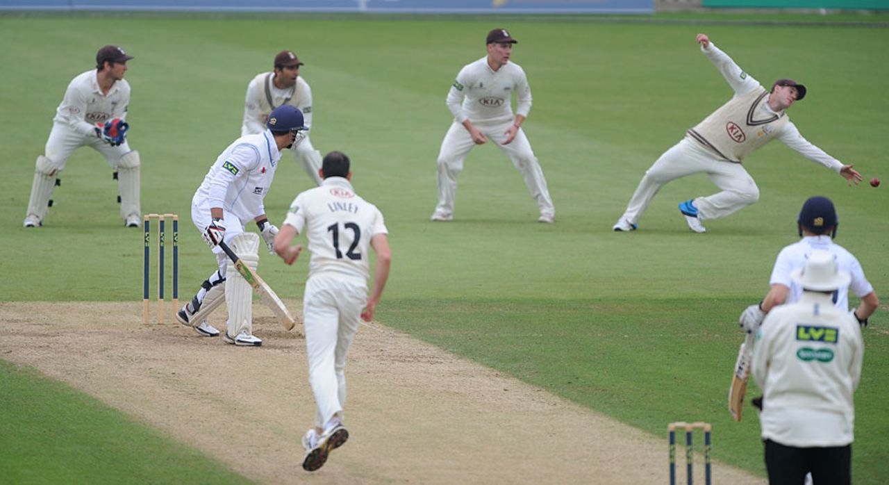 Billy Godleman edges wide of third slip, Surrey v Derbyshire, County Championship, Division Two, The Oval, September 17, 2014