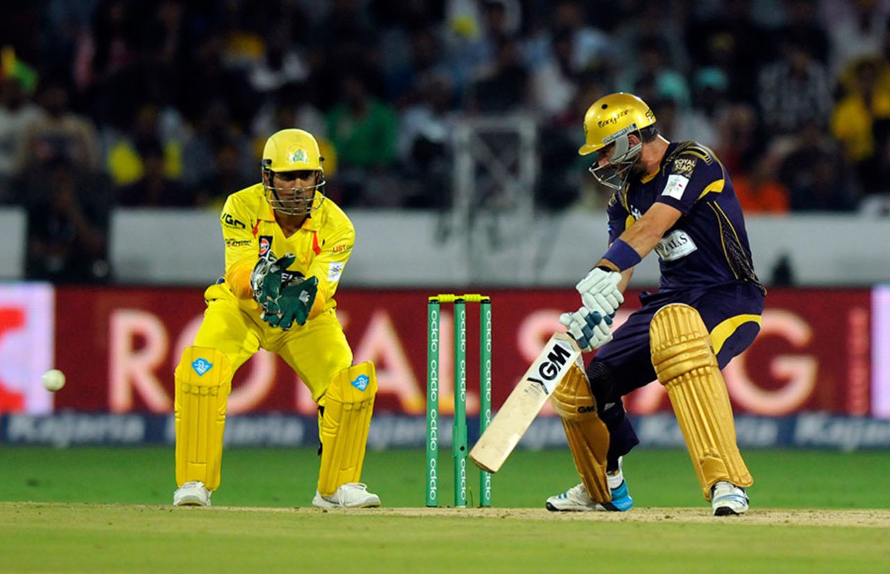The cut was a productive shot during Ryan ten Doeschate's innings, Chennai Super Kings v Kolkata Knight Riders, CLT20, Hyderabad, September 17, 2014