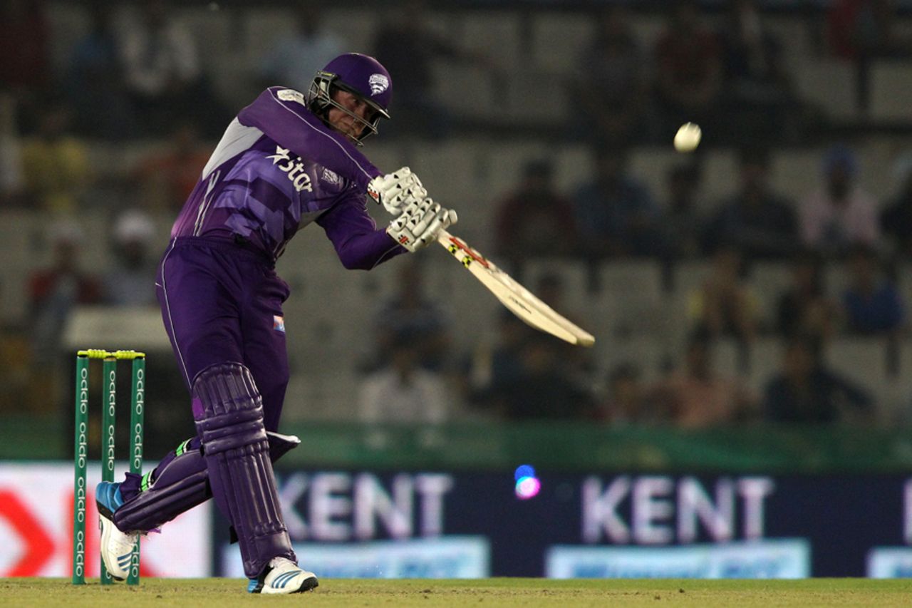 Ben Dunk launches one during his cameo of 26, Kings XI Punjab v Hobart Hurricanes, Champions League T20, Mohali, September 18, 2014