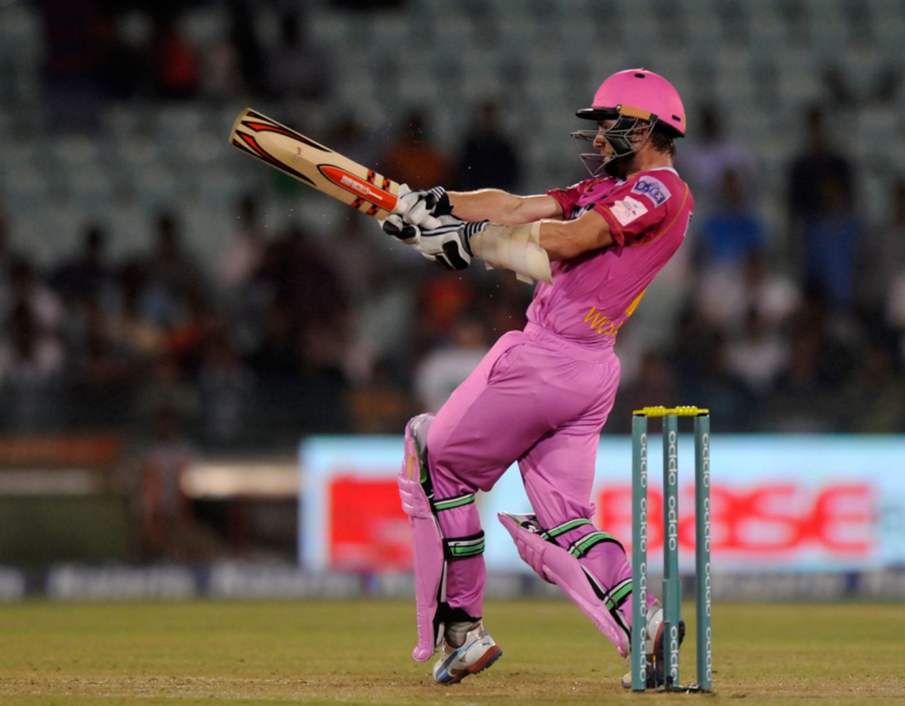 Kane Williamson's bat twists as he pulls, Cape Cobras v Northern Knights, Champions League T20, Raipur, September 19, 2014