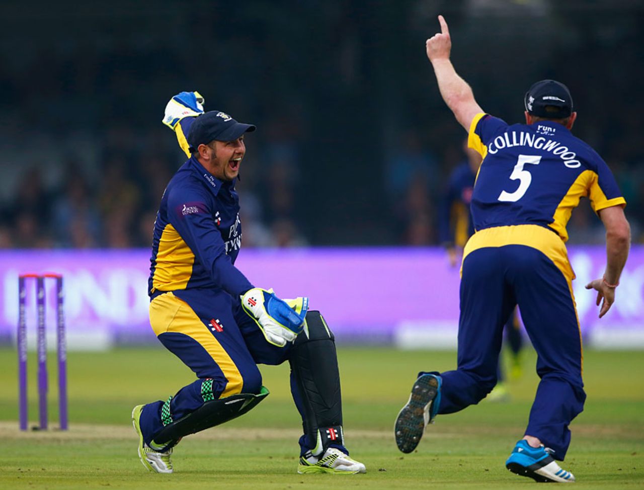 Phil Mustard celebrates his catch to remove Will Porterfield, Durham v Warwickshire, Royal London Cup final, Lord's, September 20, 2014
