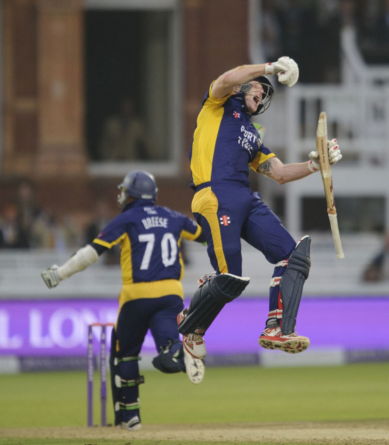 Ben Stokes celebrates as the winning runs are scored, Durham v Warwickshire, Royal London Cup final, Lord's, September 20, 2014