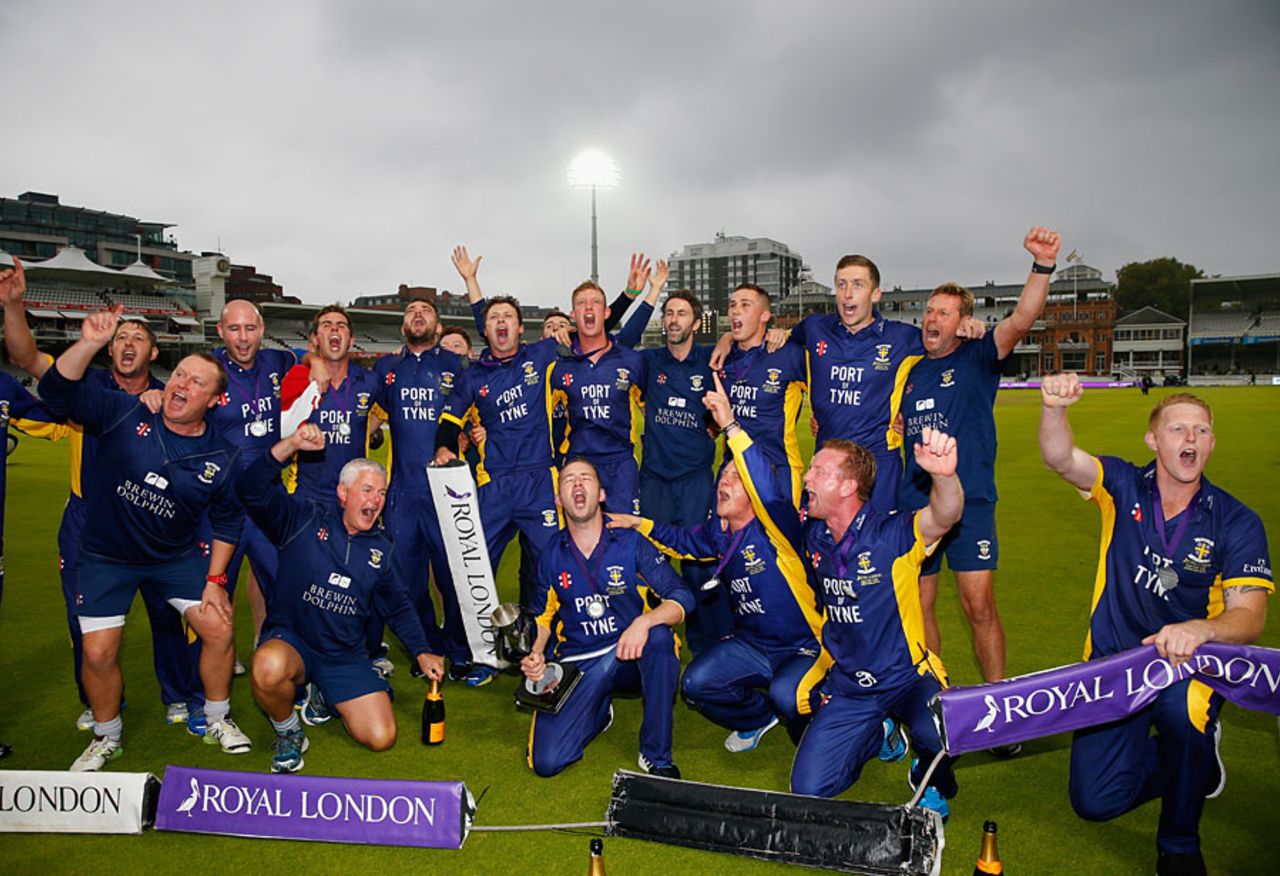 Durham sing the team song in front of their travelling supporters, Durham v Warwickshire, Royal London Cup final, Lord's, September 20, 2014