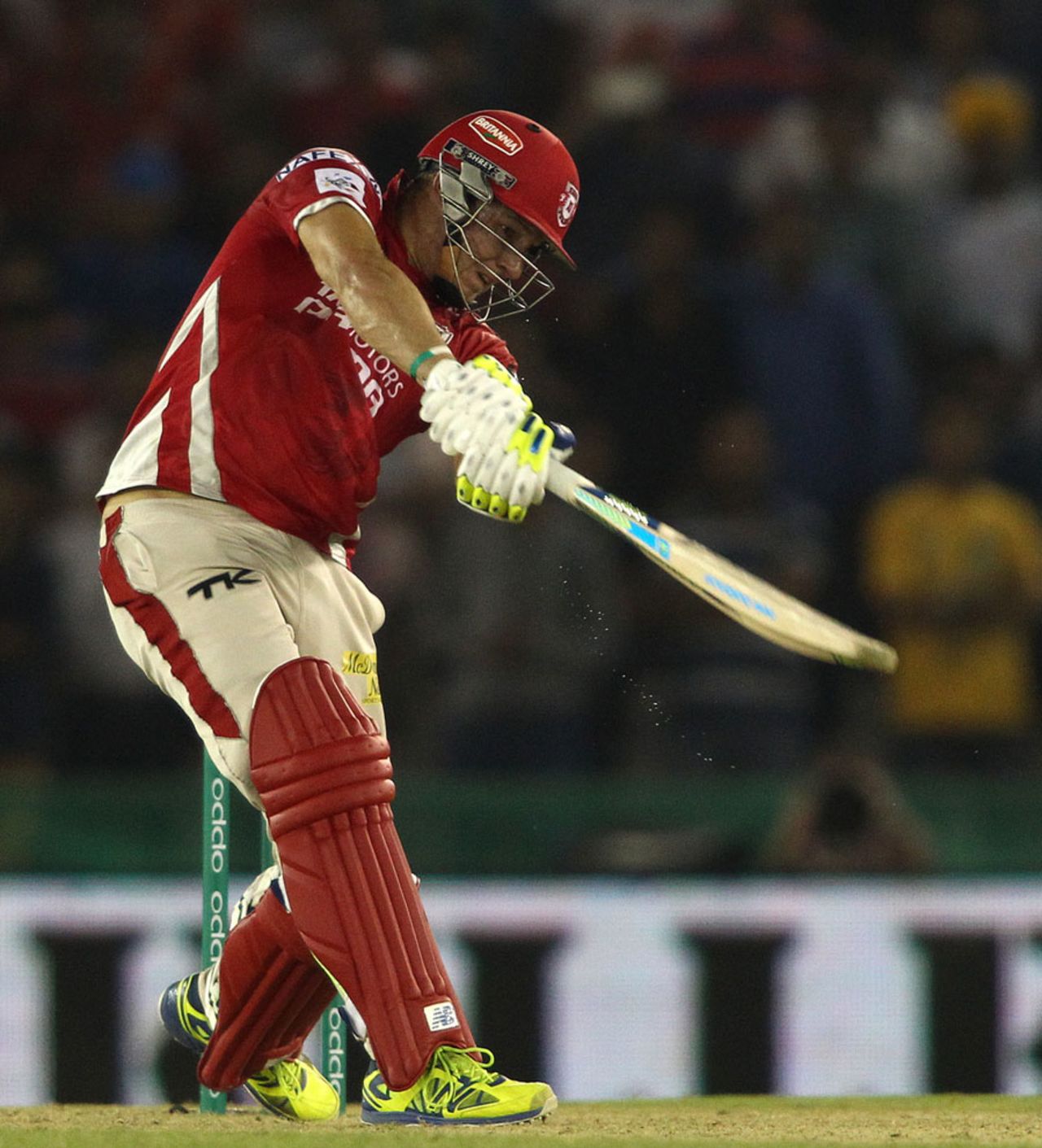 David Miller finishes it off with a punch over cover, Kings XI Punjab v Barbados Tridents, Champions League T20, Mohali, September 20, 2014