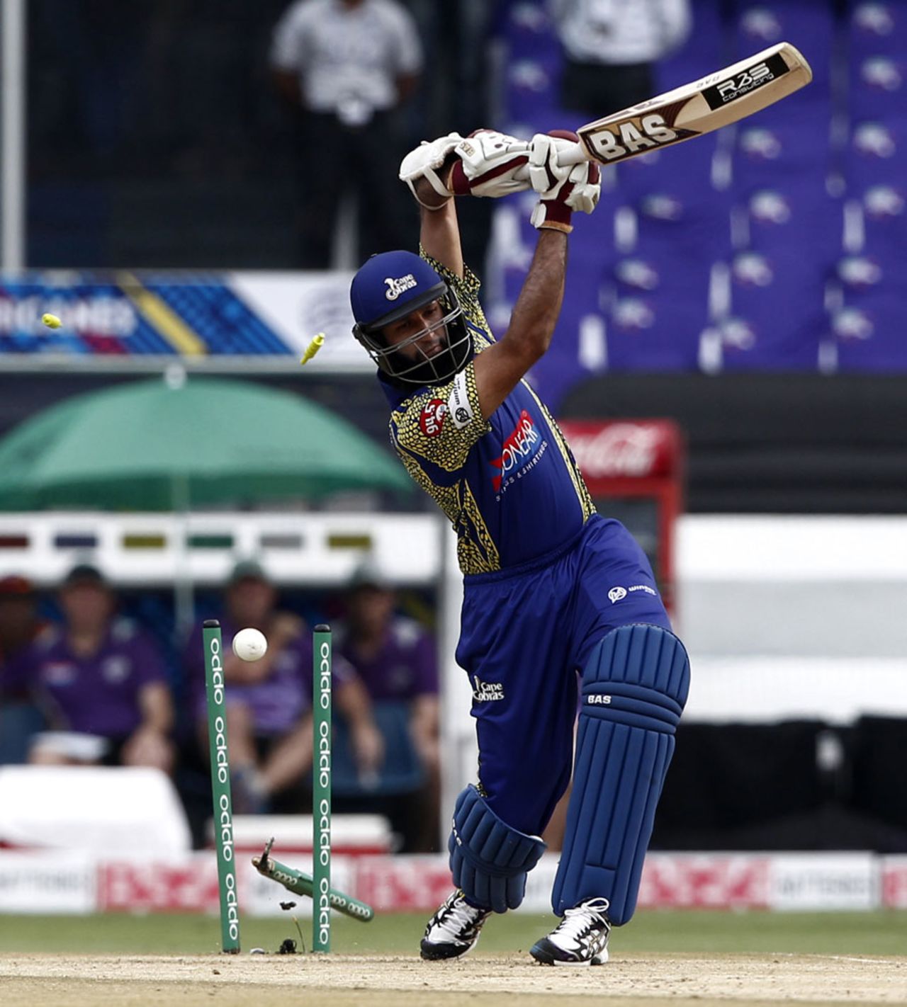 Hashim Amla was bowled for 8, Cape Cobras v Hobart Hurricanes, Champions League T20, Hyderabad, September 21, 2014