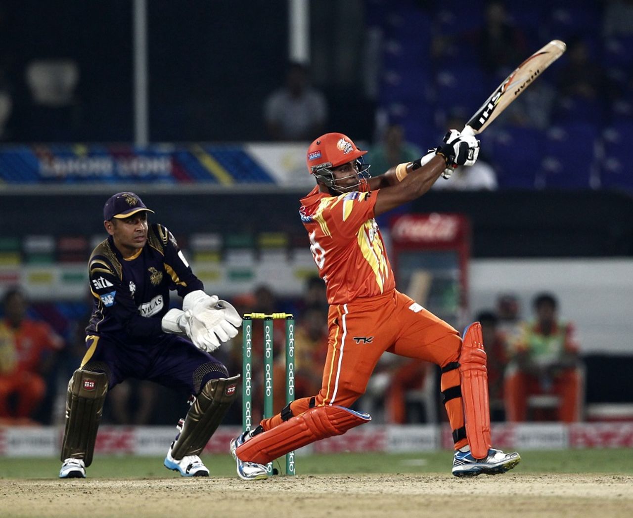 Umar Akmal pulls during his 40 off 24 balls, Kolkata Knight Riders v Lahore Lions, Champions League T20, Hyderabad, September 21, 2014