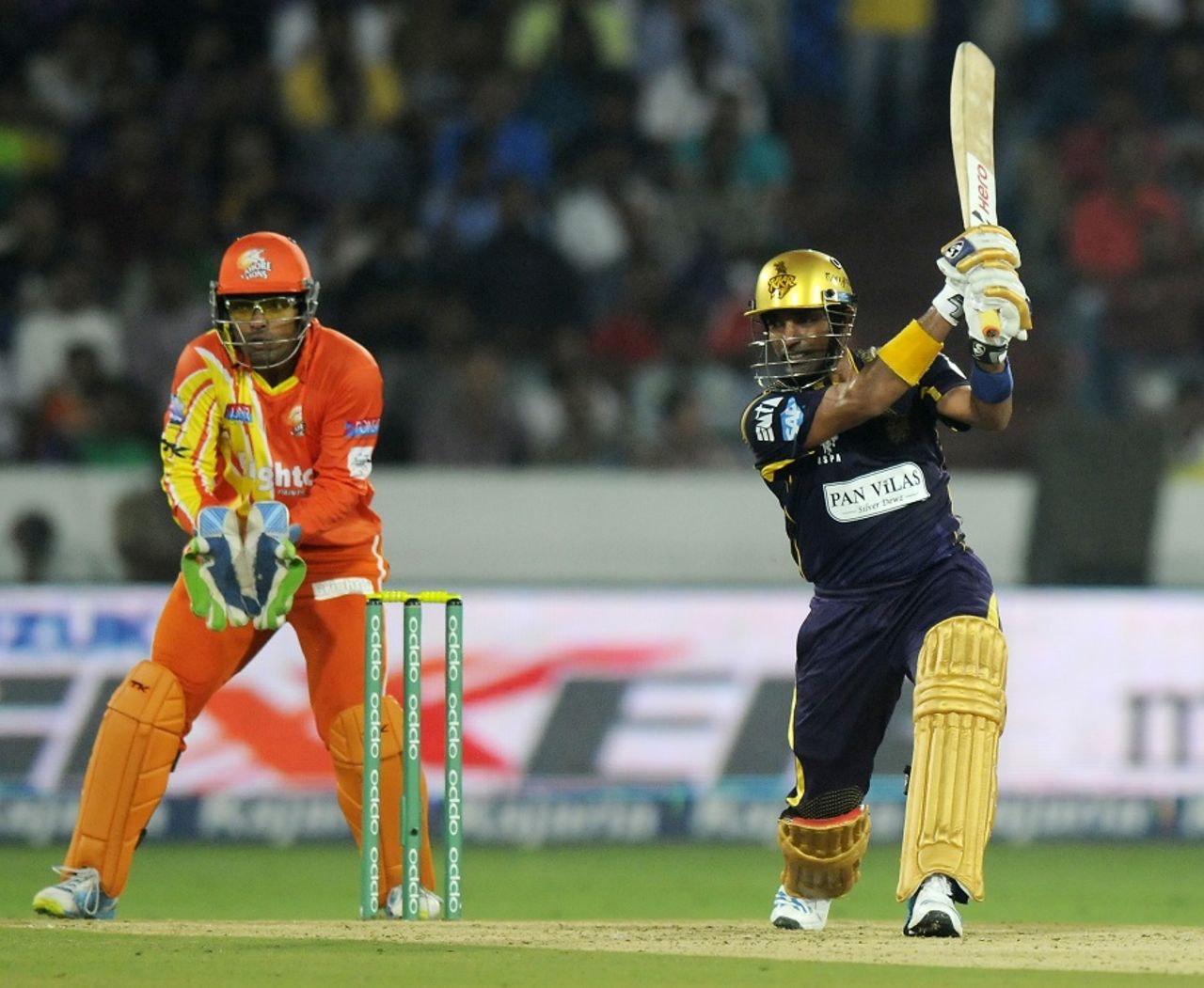 Robin Uthappa was part of a century opening stand, Kolkata Knight Riders v Lahore Lions, Champions League T20, Hyderabad, September 21, 2014