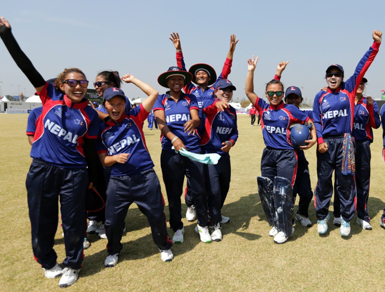 Nepal Women celebrate their 46-run win against Malaysia Women, Malaysia Women v Nepal Women, Asian Games, Group D, Incheon, September 22, 2014