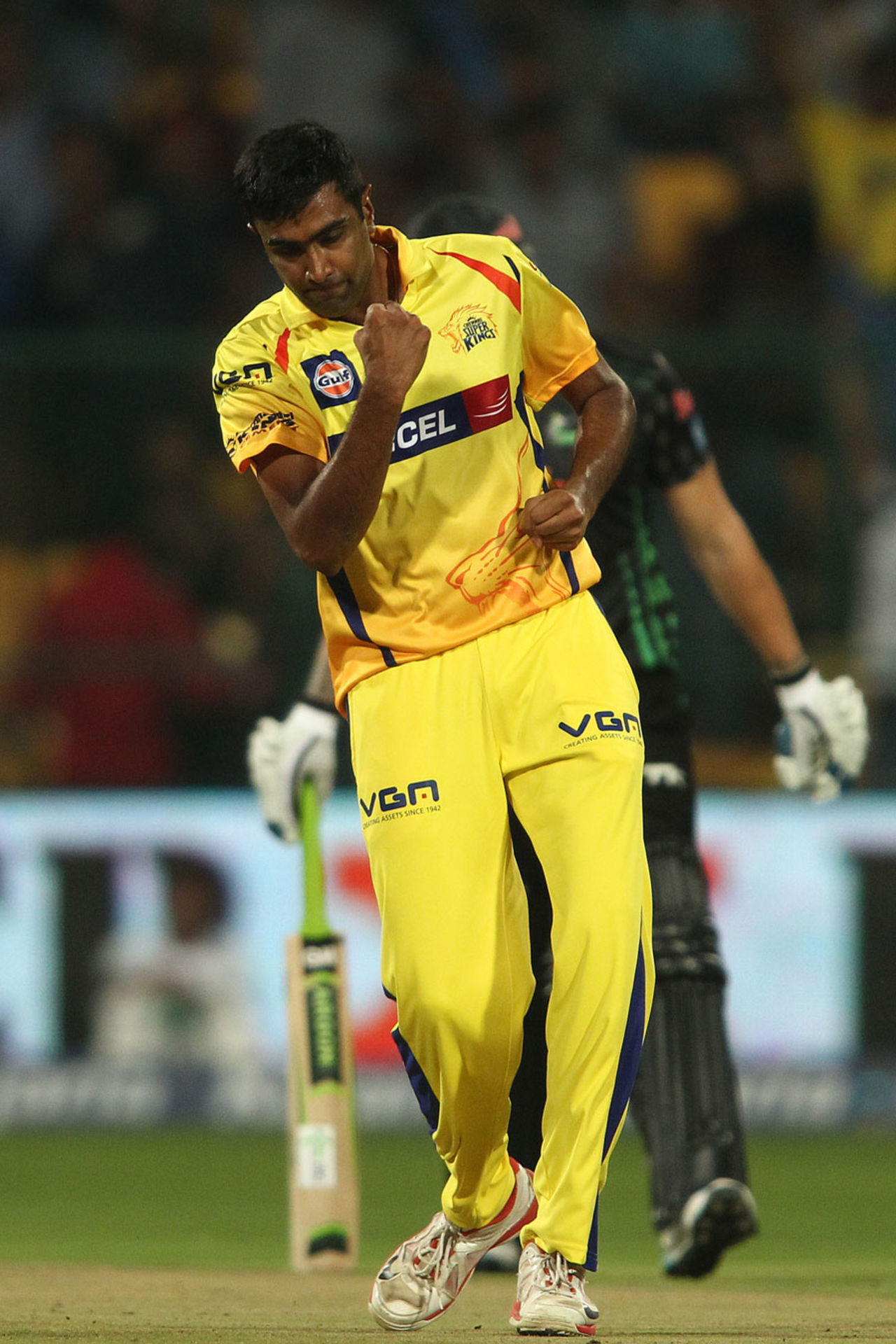 R Ashwin exults after getting Morne van Wyk lbw, Chennai Super Kings v Dolphins, CLT20, Group A, Bangalore, September 22, 2014