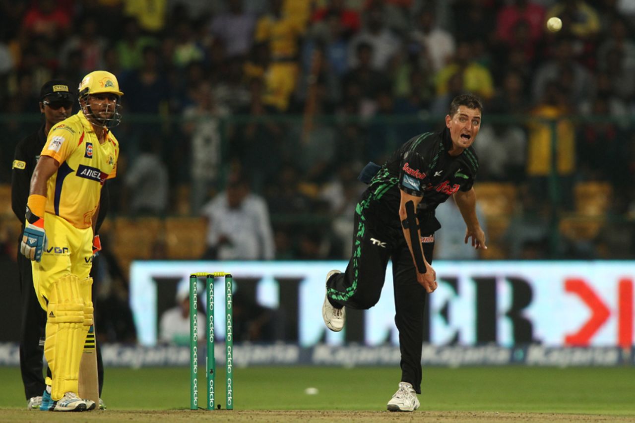 Daryn Smit delivers the ball, Chennai Super Kings v Dolphins, CLT20, Group A, Bangalore, September 22, 2014
