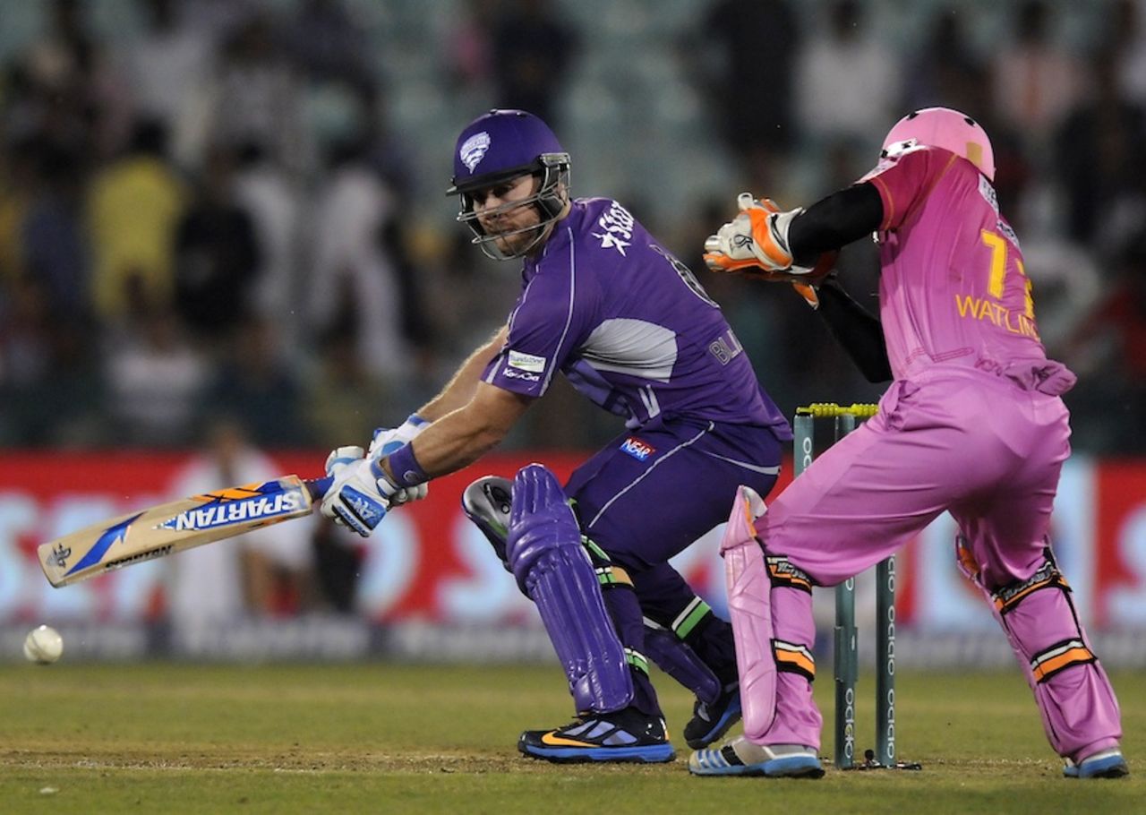 Aiden Blizzard cuts off the back foot, Hobart Hurricanes v Northern Knights, CLT20, Group B, Raipur, September 23, 2014