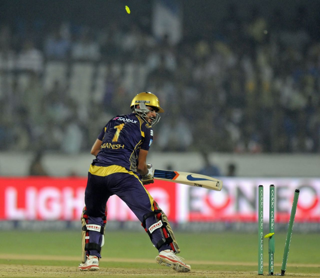 Manish Pandey was bowled by Nathan Coulter-Nile for 24, Kolkata Knight Riders v Perth Scorchers, CLT20, Group A, Hyderabad, September 24, 2014