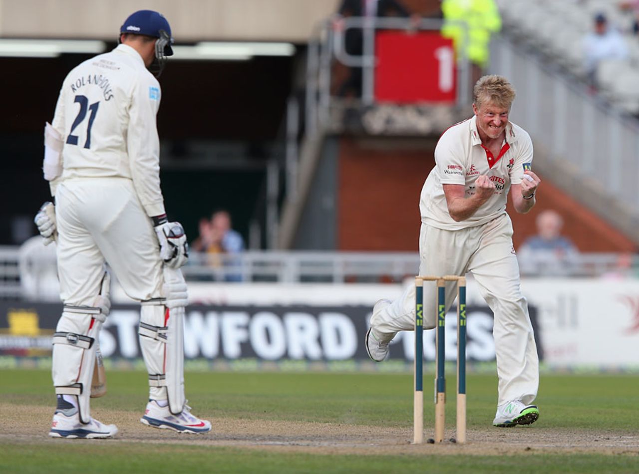 Toby Roland-Jones played a vital hand before falling to Glen Chapple, Lancashire v Middlesex, County Championship, Division One, Old Trafford, September 26, 2014