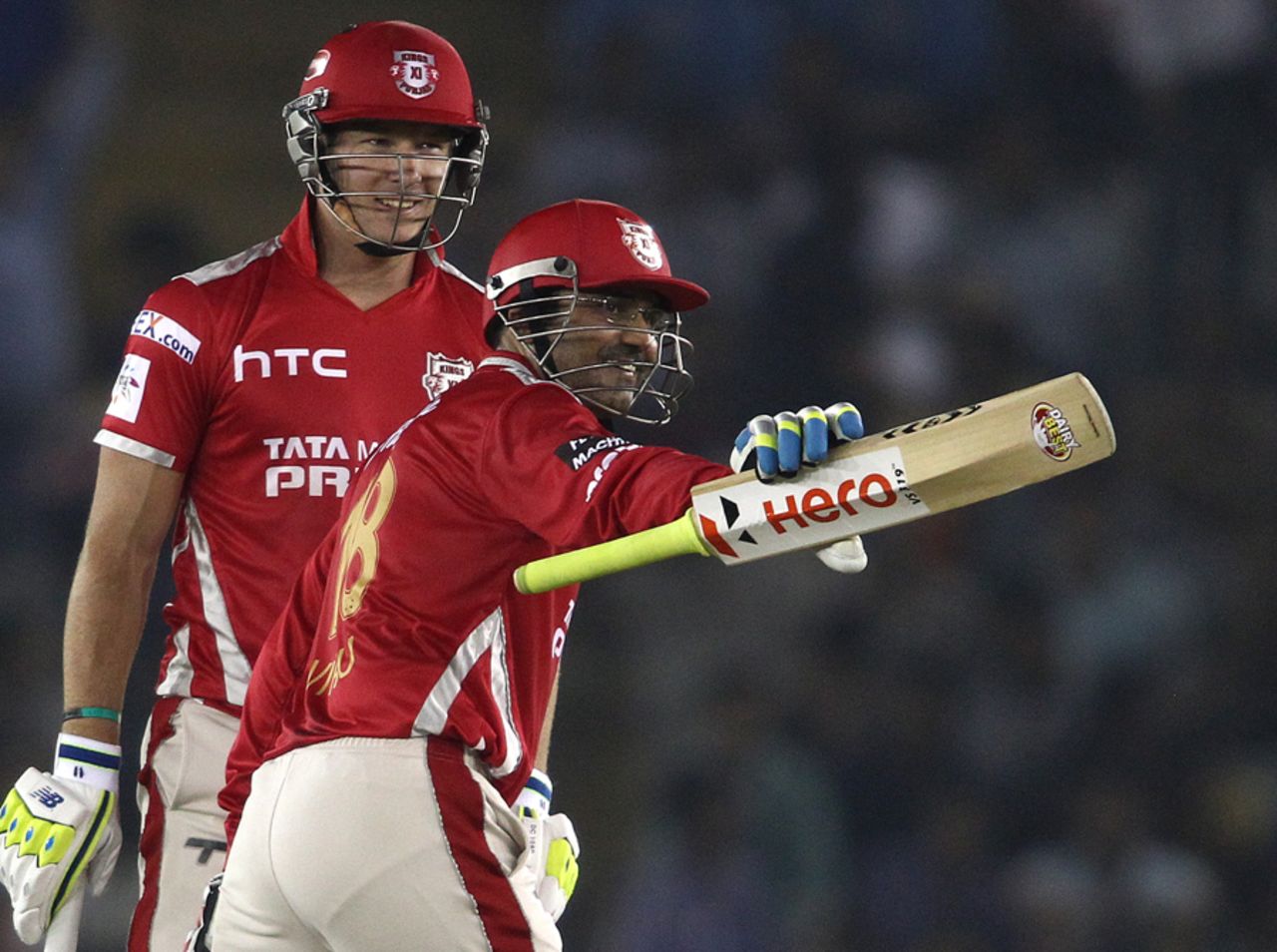 Virender Sehwag is all smiles after completing his fifty, Kings XI Punjab v Northern Knights, Champions League T20, Mohali, September 26, 2014