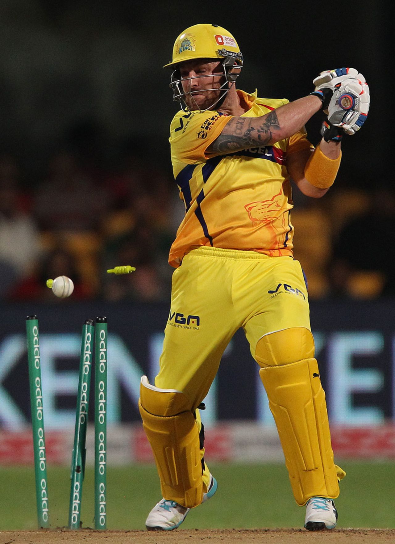 Brendon McCullum was bowled for 11, Chennai Super Kings v Perth Scorchers, Champions League T20, Bangalore, September 27, 2014