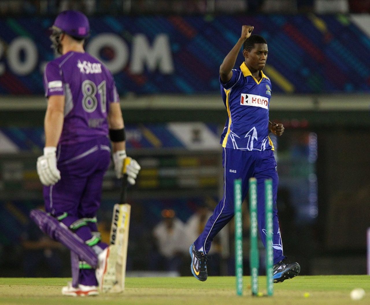 Akeal Hosein picked up a couple of wickets, Barbados Tridents v Hobart Hurricanes, Champions League T20, Mohali, September 28, 2014