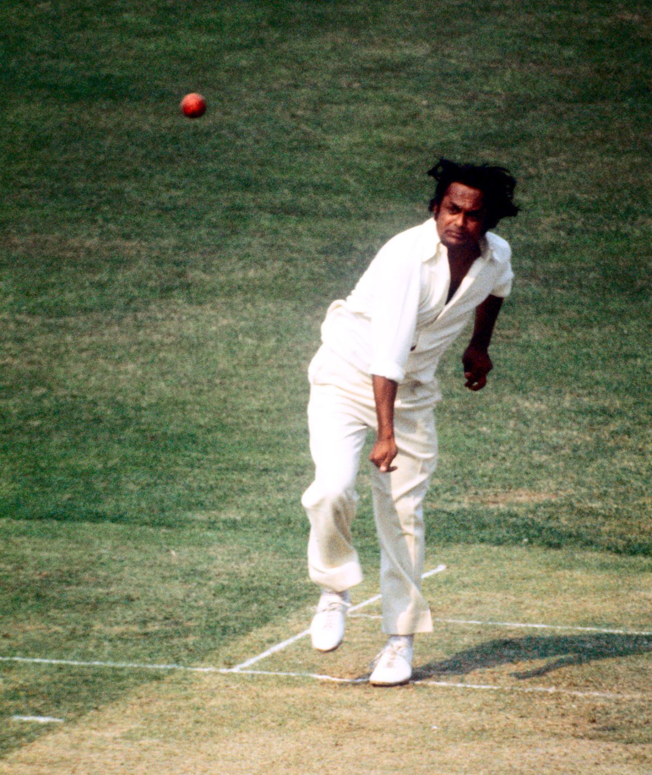 Erapalli Prasanna bowls, England v India, 2nd Test, Lord's, 1st day, June 20, 1974