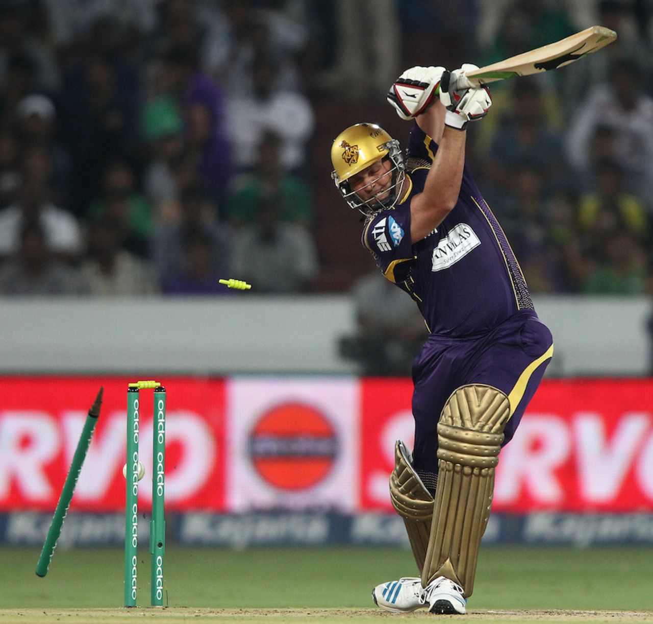 Jacques Kallis misses a quick delivery from Craig Alexander, Dolphins v Kolkata Knight Riders, Champions League T20, Group A, Hyderabad, September 29, 2014