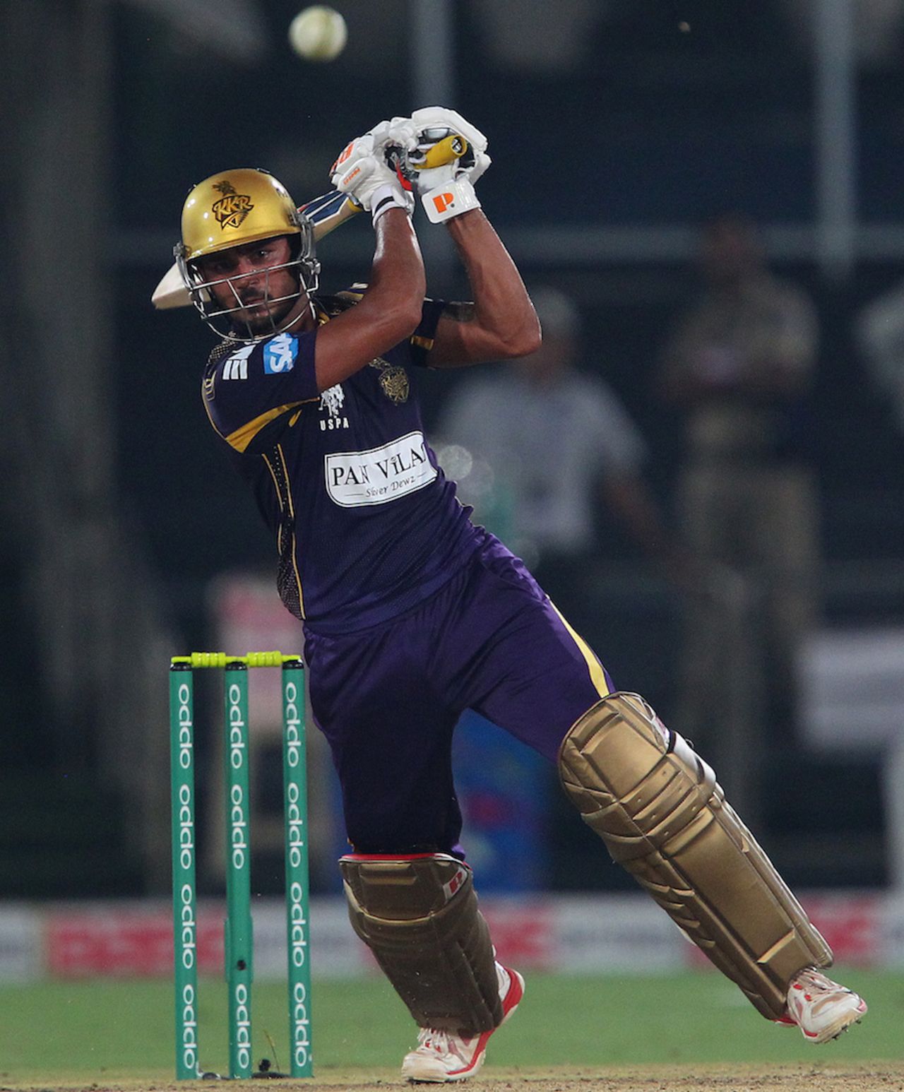 Manish Pandey carts one through the off side, Dolphins v Kolkata Knight Riders, Champions League T20, Group A, Hyderabad, September 29, 2014