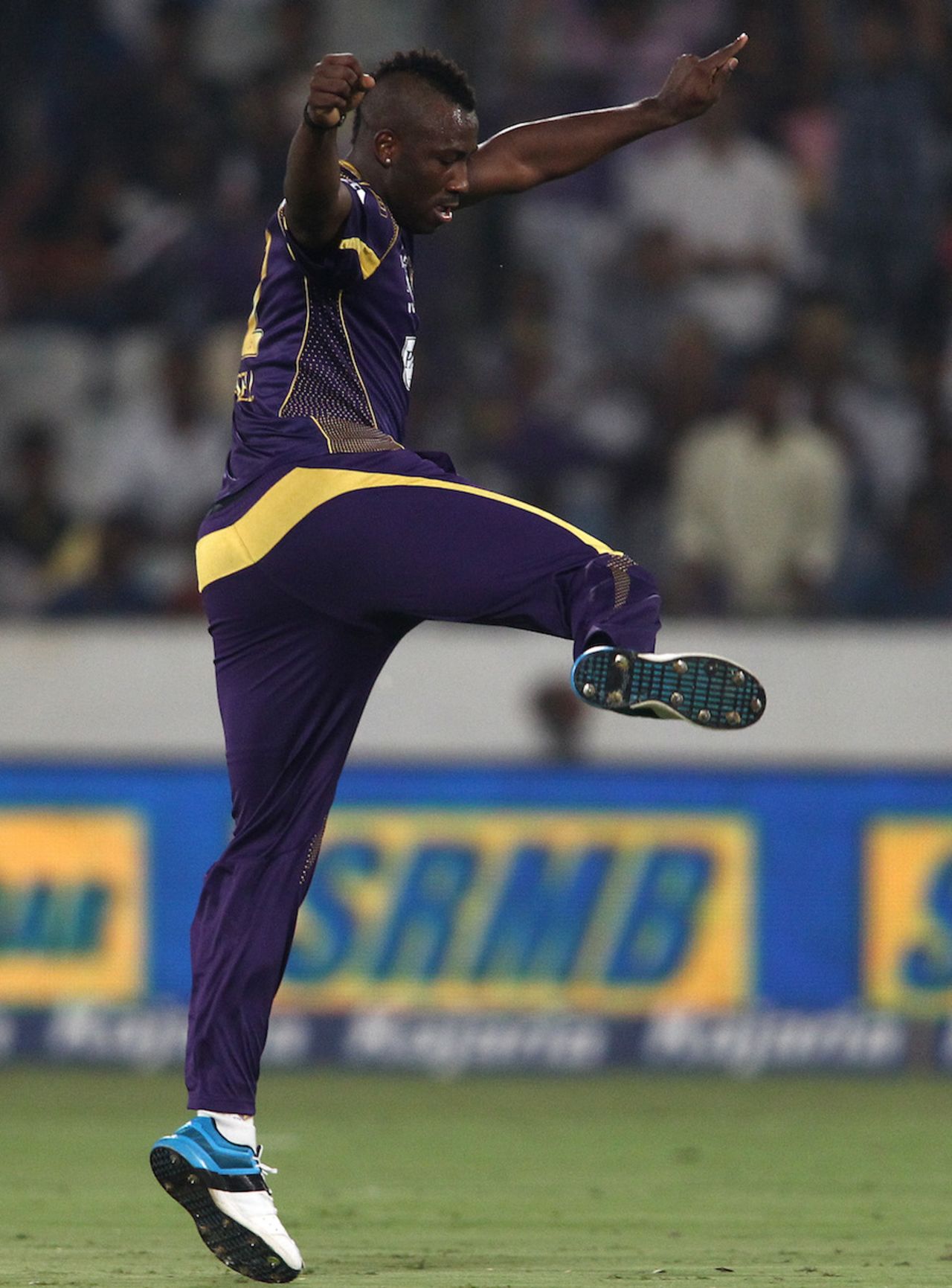 Andre Russell celebrates the wicket of Cody Chetty, Dolphins v Kolkata Knight Riders, Champions League T20, Group A, Hyderabad, September 29, 2014