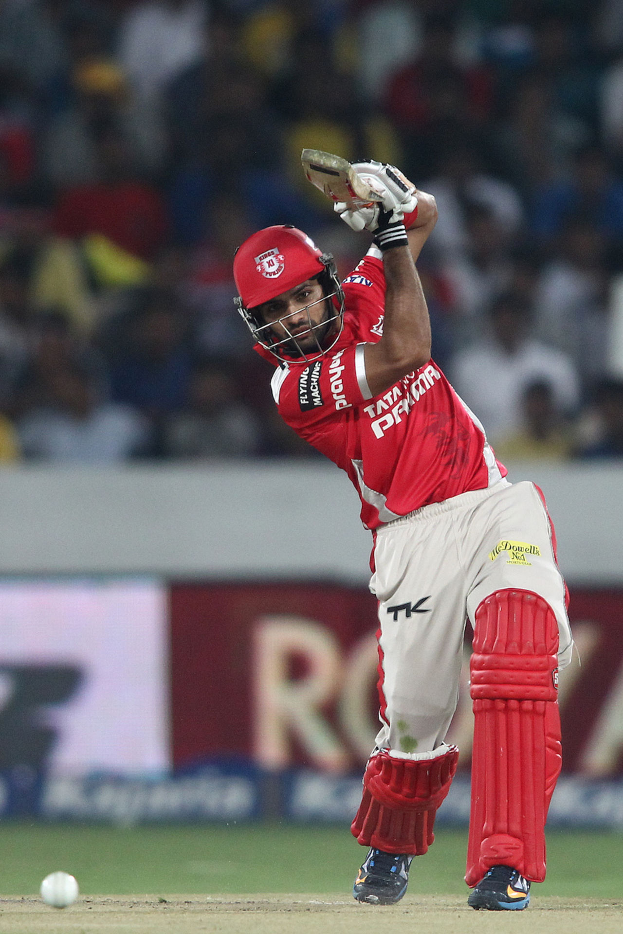 Manan Vohra punches one down the ground, Kings XI Punjab v Chennai Super Kings, 2nd semi-final, CLT20, Hyderabad, October 2, 2014