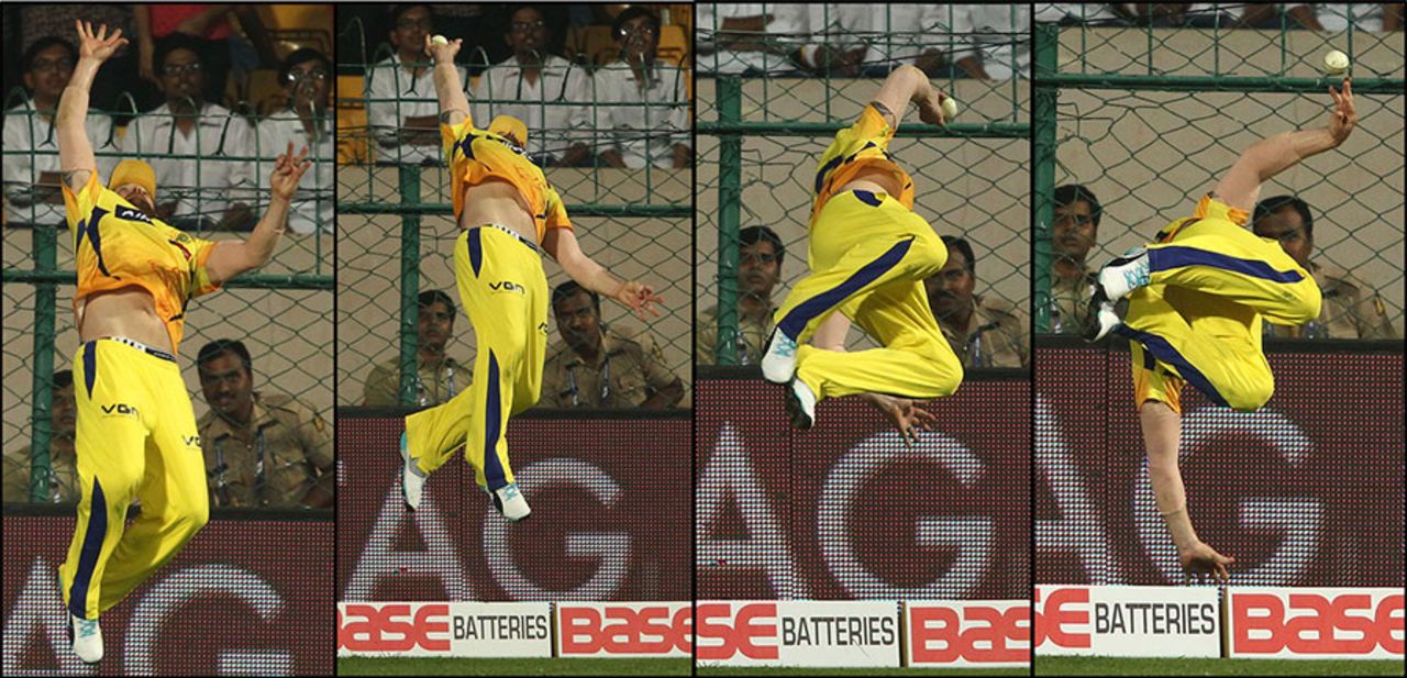 Composite photo: Brendon McCullum completes a stunning save on the boundary, Chennai Super Kings v Dolphins, CLT20, Group A, Bangalore, September 22, 2014