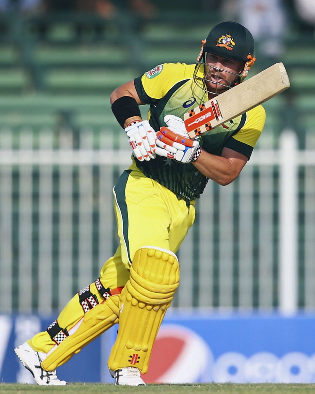 David Warner tucks the ball to the leg side during a knock of 43, Pakistan v Australia, 1st ODI, Sharjah, October 7, 2014