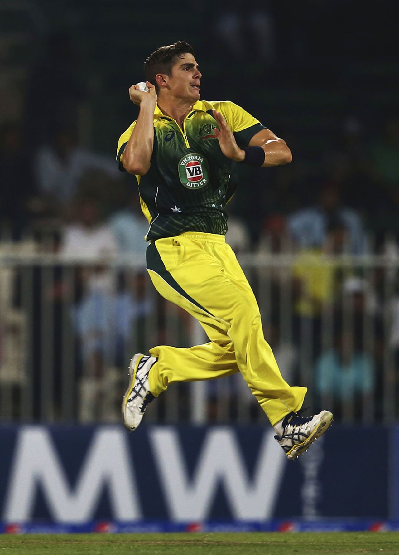 Sean Abbott leaps into his delivery stride, Pakistan v Australia, 1st ODI, Sharjah, October 7, 2014