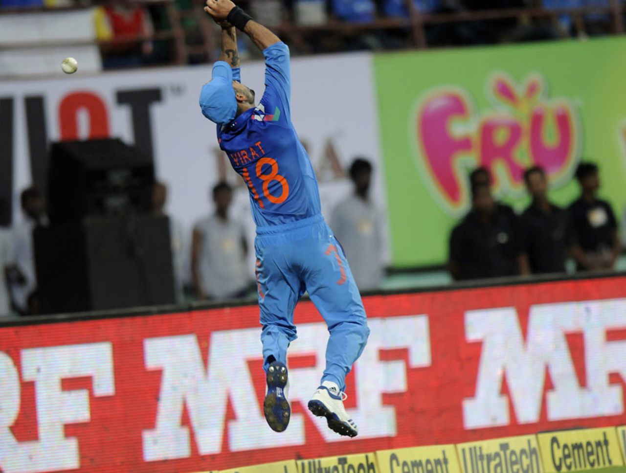Virat Kohli could not hold on to a chance near the boundary, India v West Indies, 1st ODI, Kochi, October 8, 2014